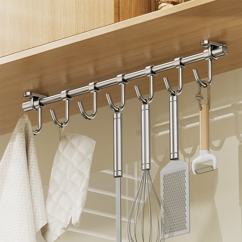 实心304不锈钢厨房挂钩 活动挂钩免打孔壁挂厨具挂杆锅铲勺子挂架