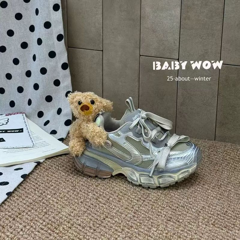 2025冬款新品加绒保暖轻便小熊款魔术贴学生男女童运动鞋老爹鞋