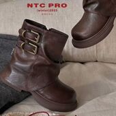 2025冬款 男女童中帮皮靴 加绒保暖软底复古褶皱款 新品 NTC儿童潮鞋