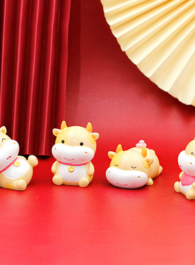网红可爱卡通萌牛小摆件牛年新春祝福蛋糕汽车内装V饰用品儿童礼