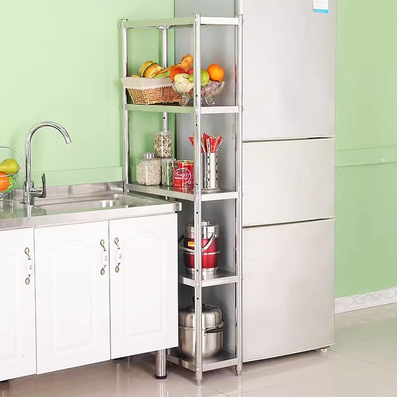 不锈钢置物架厨房夹l缝宽20/25落地多层收纳层架冰箱洗衣机缝隙侧