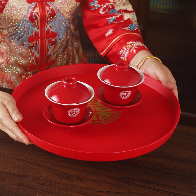 敬茶杯套装结婚陪嫁用品大全婚礼改口茶具红碗筷女方W陪嫁喜碗杯