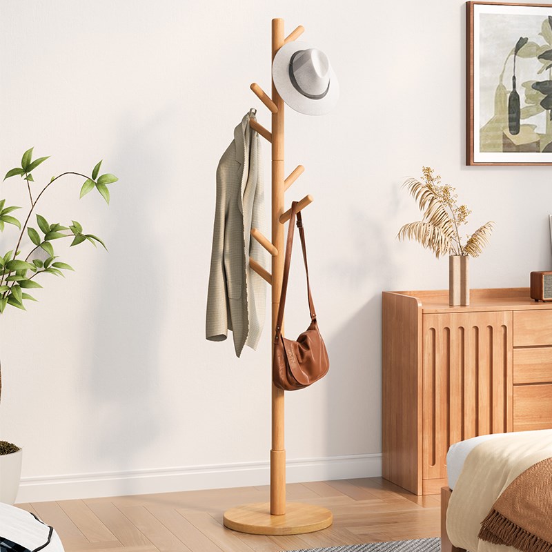 木语屋家用实木单杆立式衣帽架落地卧H室内置物客厅架子简易挂包