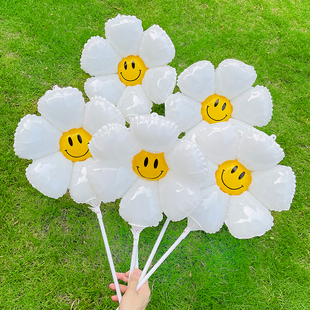 儿童生日野e餐拍照白色小雏菊气球鸡蛋太阳花笑脸带杆宝宝周岁装