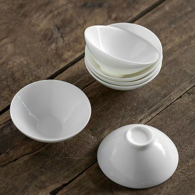 德化羊脂玉白瓷大号斗笠杯功夫茶具品茗杯敬茶主人杯X喝茶杯子定