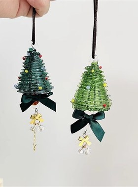 可爱琉璃圣诞节车挂圣诞树雪人氛围挂绳挂饰O纯手工新款礼物装饰