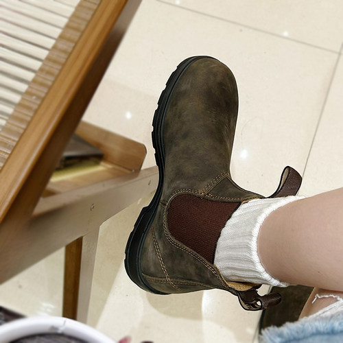 澳洲磨纱牛皮工装靴切尔西短靴女