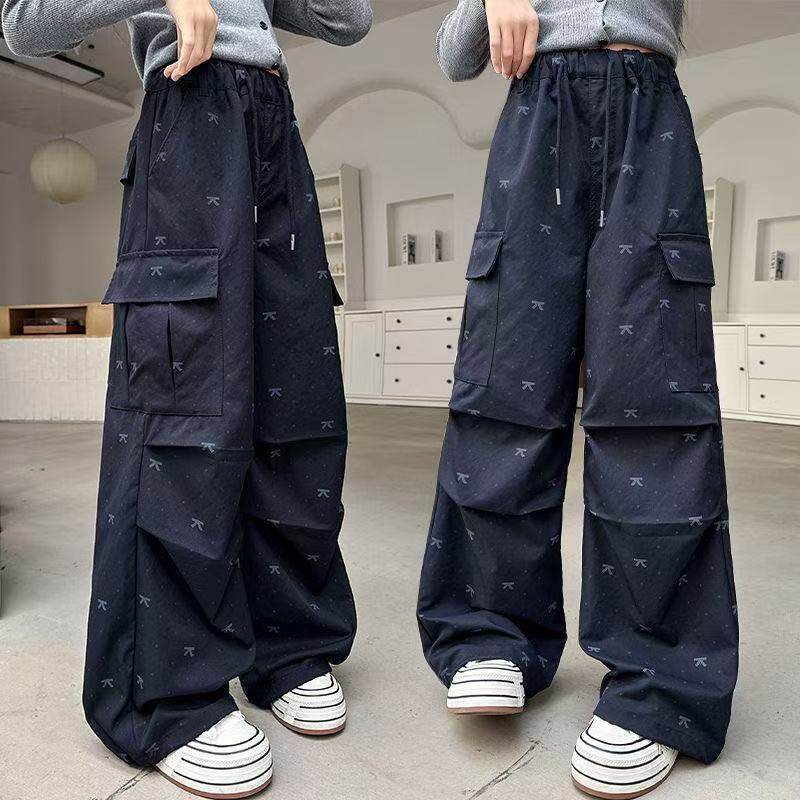 【加绒/不加绒]】女童蝴蝶工装裤秋季2026新款中大童直筒休闲潮裤