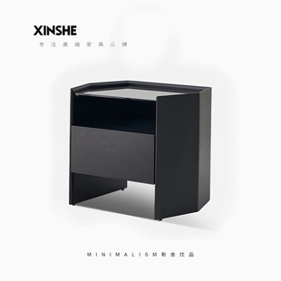 意式极简床头柜卧室简约高级感黑色设计师款主卧烟熏色轻奢XS新舍