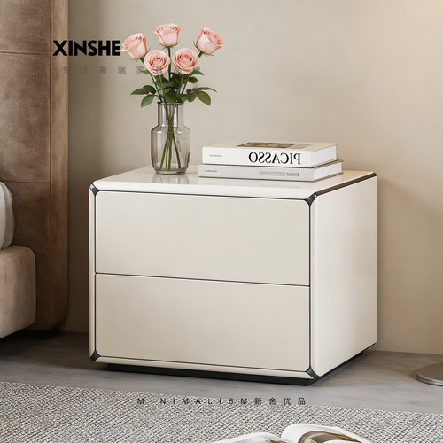 意式极简床头柜奶油风简约设计师高级感米色卧室烤漆高颜值XS新舍