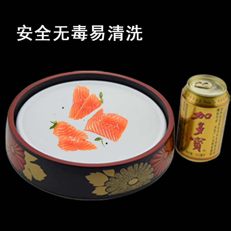 三文鱼刺身冰盘鱼生盘注水碟料理海鲜拼盘餐盆冰碟塑料复古寿司盘