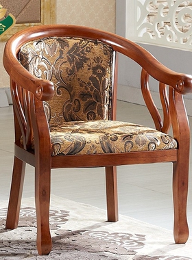 老人靠背中式休闲围椅家用卧室阳台客厅实木椅子酒店宾馆茶室圈椅