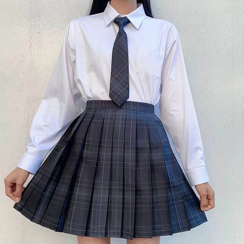 /碳灰JK/制服裙套装校学院风正版学生校服日系JKS灰黑色格裙百褶