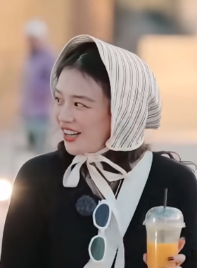 花少马思纯同款条纹大檐渔夫帽女夏季薄款透气显脸小系带遮阳盆帽