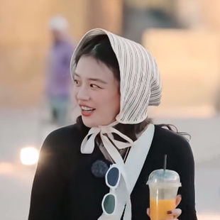 花少马思纯同款条纹大檐渔夫帽女夏季薄款透气显脸小系带遮阳盆帽