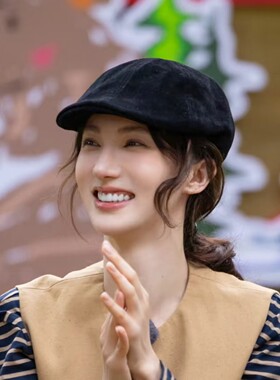 现在就出发金晨同款日系文艺纯色前进帽女秋冬天鹿皮绒复古报童帽