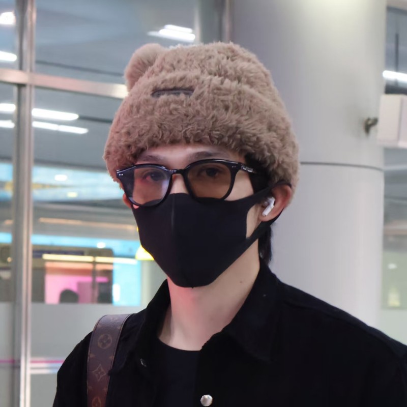 毛绒毛线帽男女冬季小熊包头帽