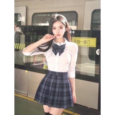 原创正版淑jk制服套装纯欲夏季收腰衬衫校供感39cm格裙百褶短裙女