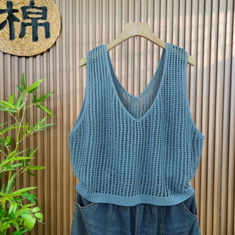 亚麻针织马甲女夏季薄款短款图片