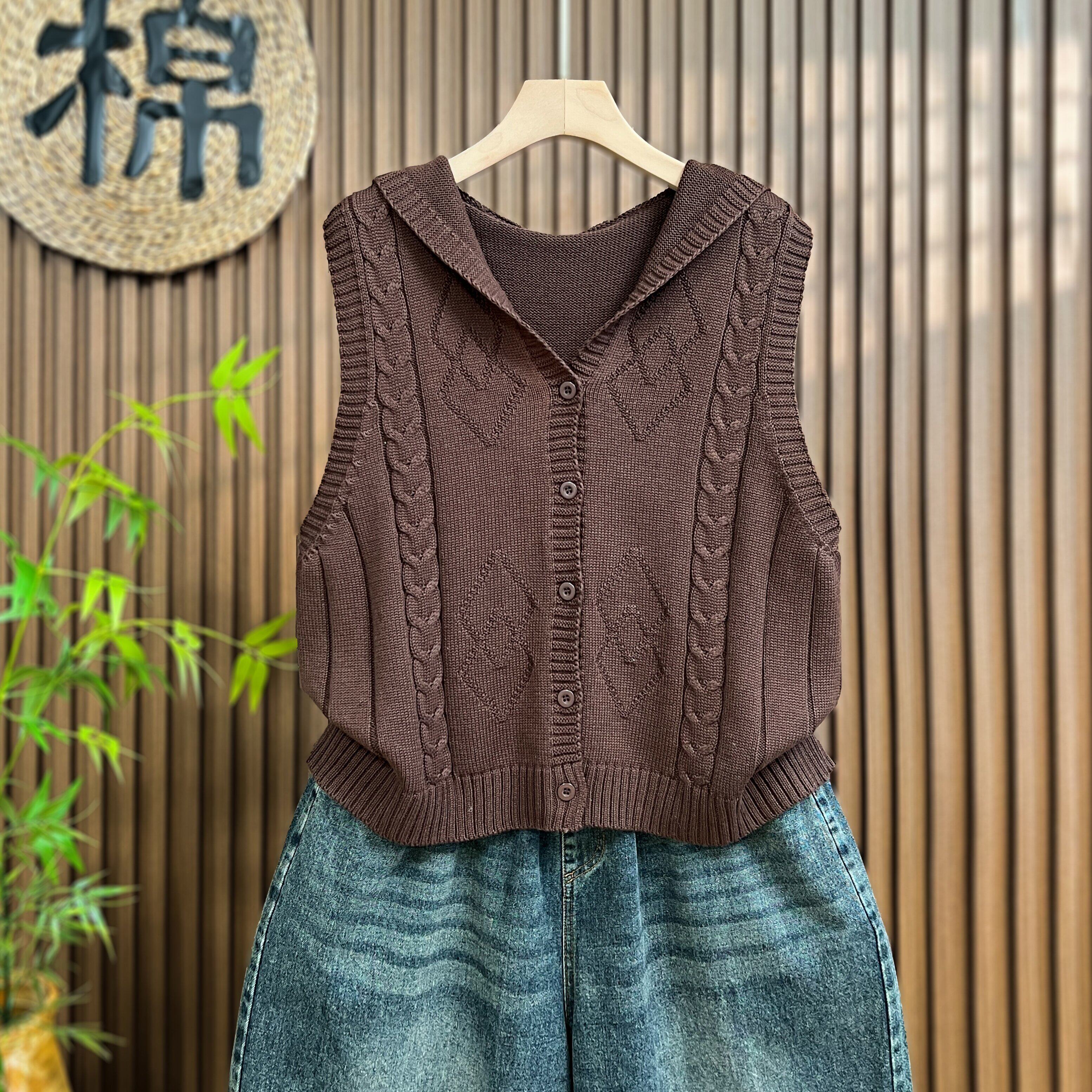 舒舒服~大码马甲女连帽针织棉线衬衫叠穿无袖背心秋冬坎肩马夹