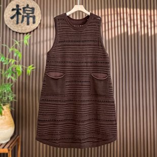 针织连衣裙女秋冬背心裙显瘦无袖 胖mm洋气中长款 马甲裙 大码 炸裂
