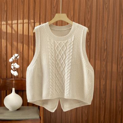 圆领后开叉秋冬外搭针织棉马甲