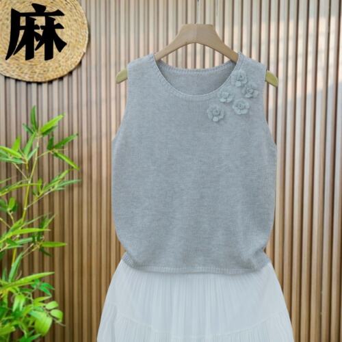 【清凉透气】T恤上衣夏季薄款亚麻针织马甲小背心女无袖罩衫吊带