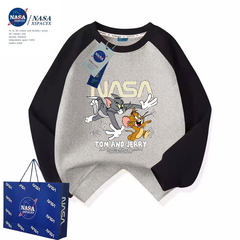 NASA猫和老鼠卡通男童插肩加绒卫衣秋冬新款儿童小男孩拼色上衣服