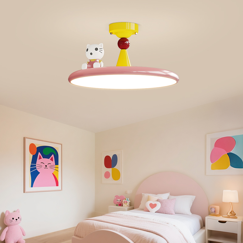 led现代简儿童房吊灯女孩卡通猫咪智能护眼温馨公主卧室吸顶灯