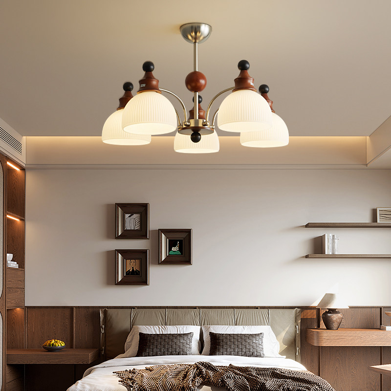 客厅主灯中古风吊灯美式复古实木高档卧室书房灯挓寂大厅灯具中山