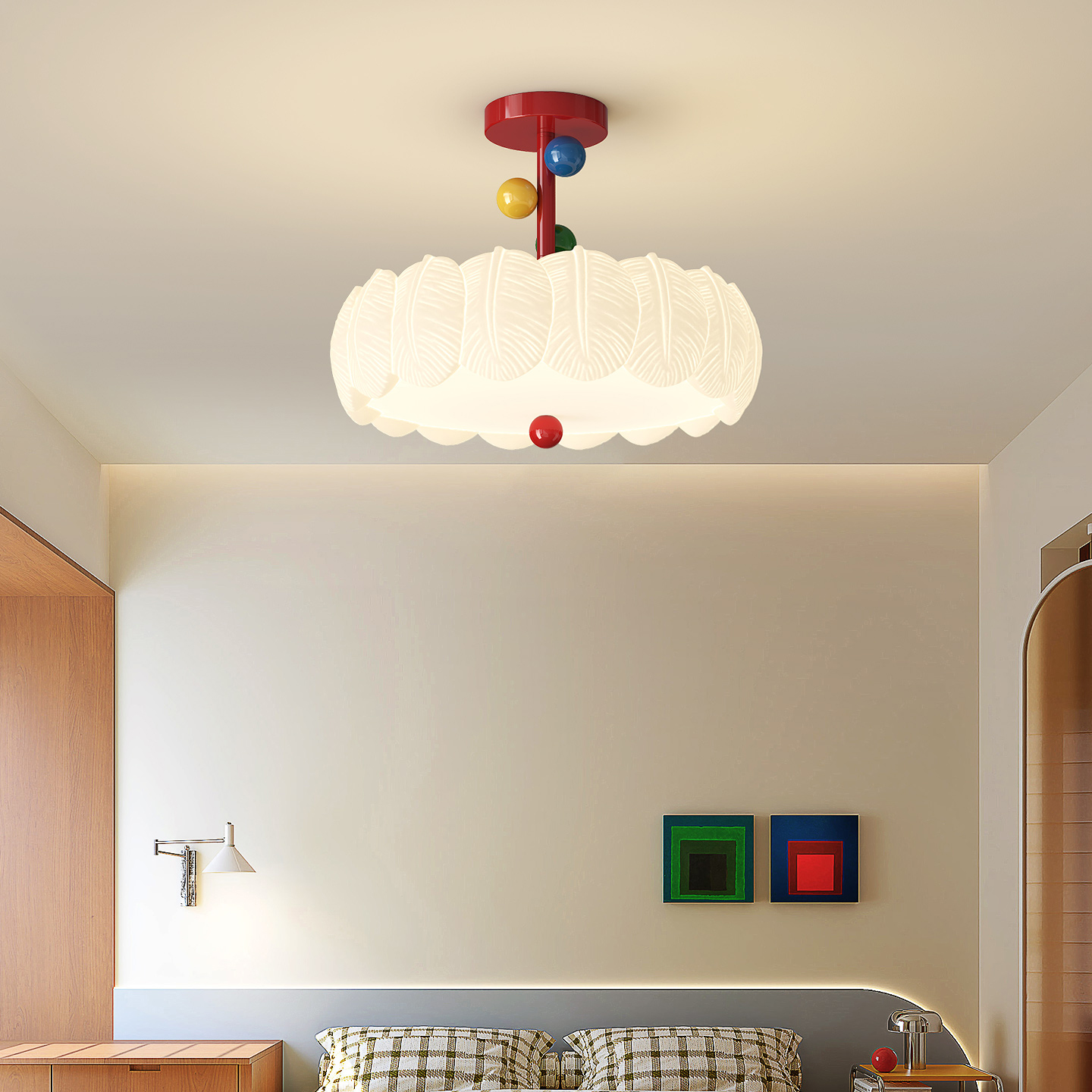 卧室吸顶灯奶油风创意个性羽毛设计温馨浪漫光谱护眼主卧房间灯具