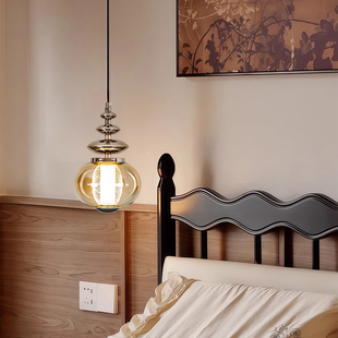 高级感卧室床头小吊线灯法式vintange复古餐厅吊灯中古风吧台简约