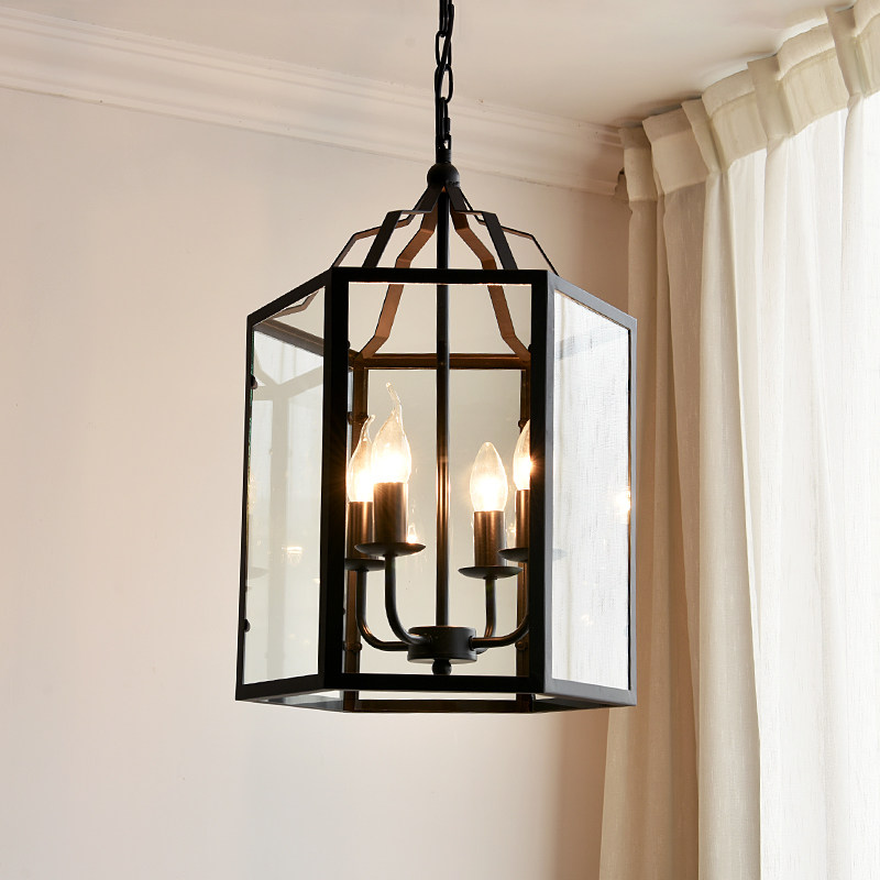 美式复古工业风方形鸟笼铁艺玻璃北欧创意个性酒吧台客厅餐厅吊灯