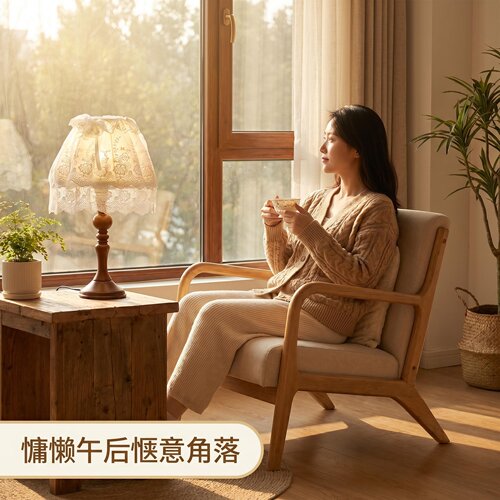欧式复古蕾丝实木床头台灯