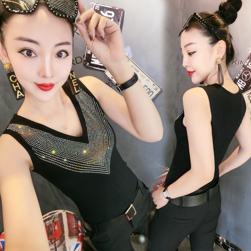 2025春夏季新款烫钻吊带背心女内搭修身显瘦打底衫无袖V领外穿T恤