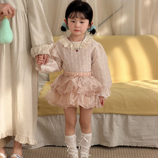 女童花边领衬衫2026春秋新款儿童蝴蝶结小清新上衣宝宝外套