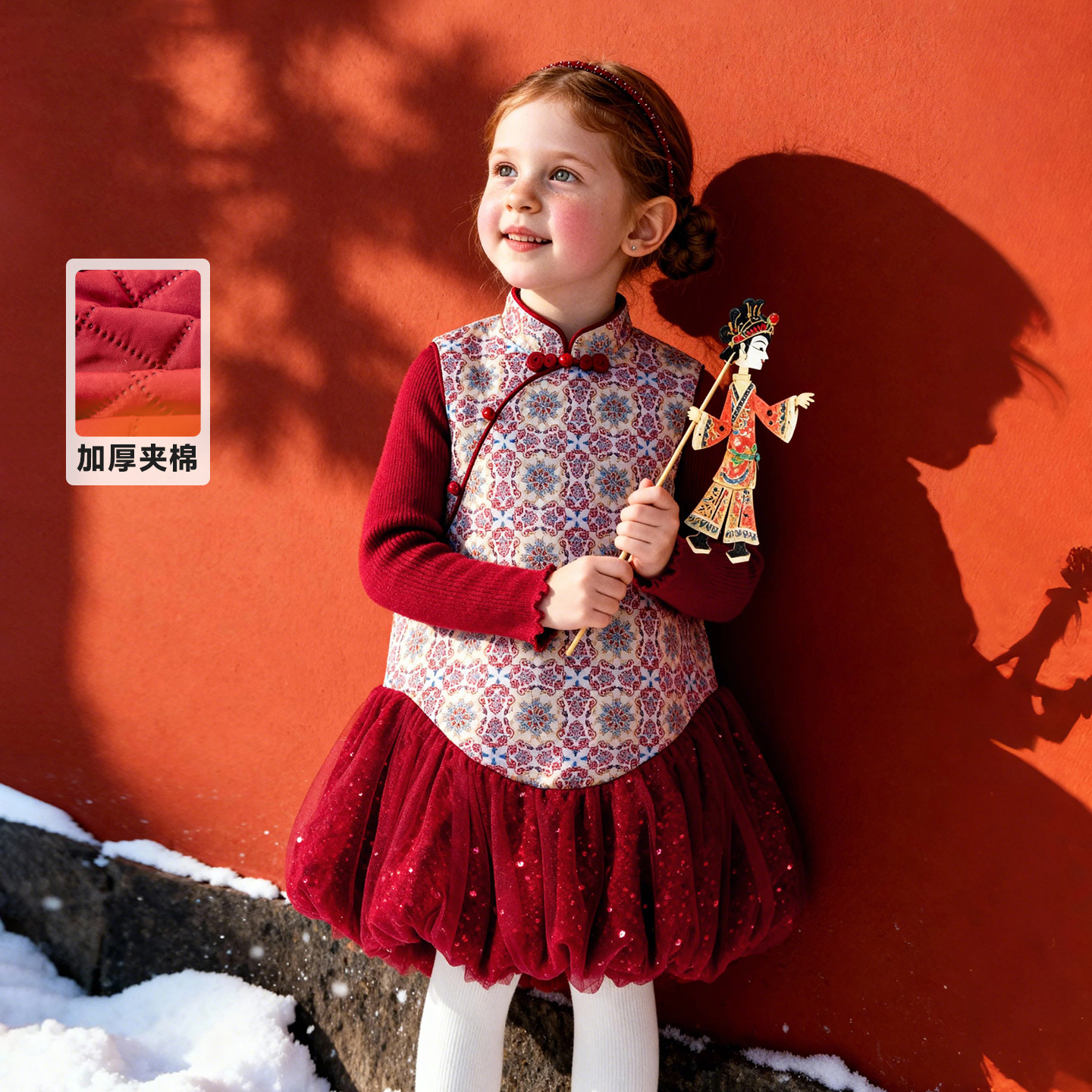 童装2025年冬季新款女童加绒连衣裙新年喜庆国风保暖拜年服