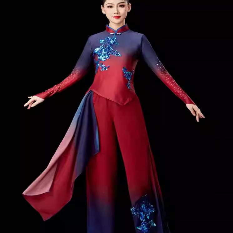 胶州秧歌服女新款古典飘逸中国民族风伞舞扇子舞成人艺考表演服装