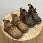 复古系带休闲鞋 真皮马丁靴女平底2023秋季 新款 英伦风软皮软底短靴