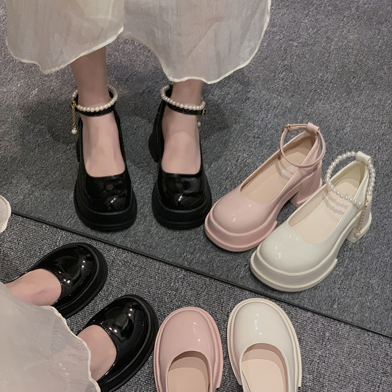 玛丽珍鞋女2024春季新款鞋子粗跟高跟单鞋配裙子厚底小皮鞋