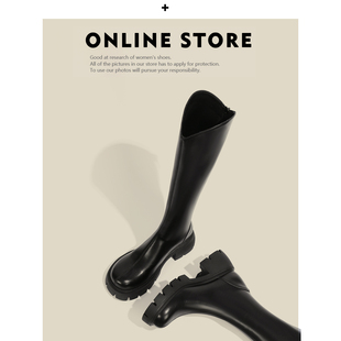 老师傅手工定制真皮V口长筒靴女秋显瘦增高厚底高筒长靴骑士靴子