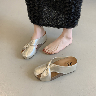 女外穿鞋 2025新款 女夏外穿小众坡跟内增高包头拖鞋 复古风凉鞋 法式