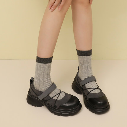 厚底玛丽珍鞋女2024秋季新款百搭增高小皮鞋休闲魔术贴单鞋