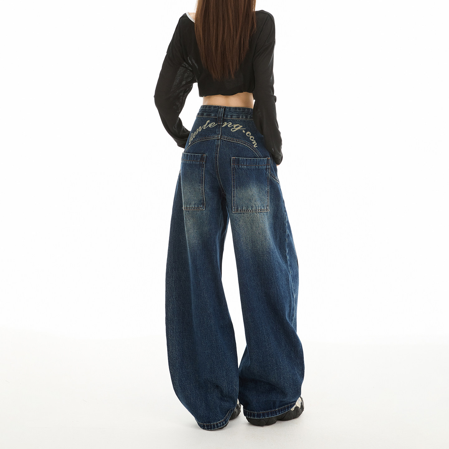 秋冬季新款美式复古个性印花高腰宽松牛仔裤女弯刀裤阔腿拖地长裤,女装/女士精品,牛仔裤,淘宝优惠券,粉丝福利购,淘宝优惠卷