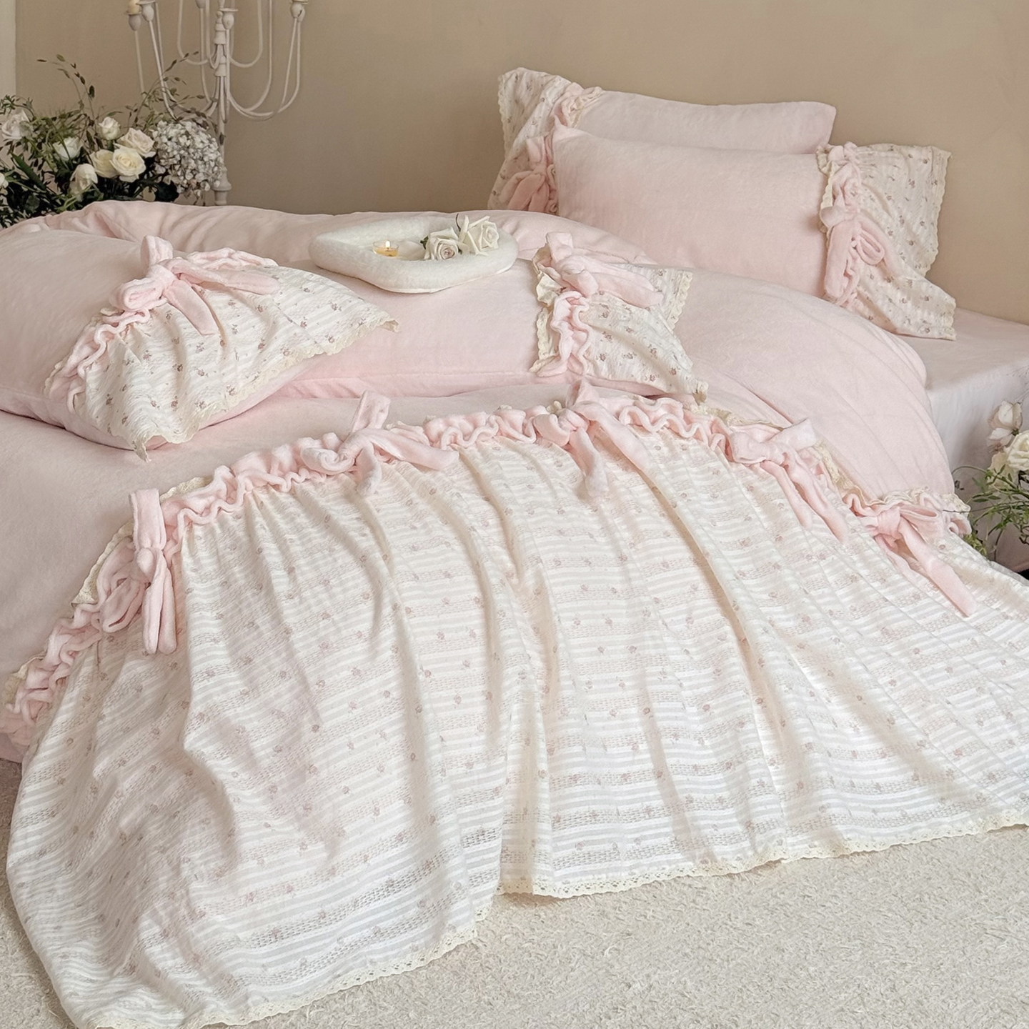 法式冬季少女心牛奶绒床上四件套