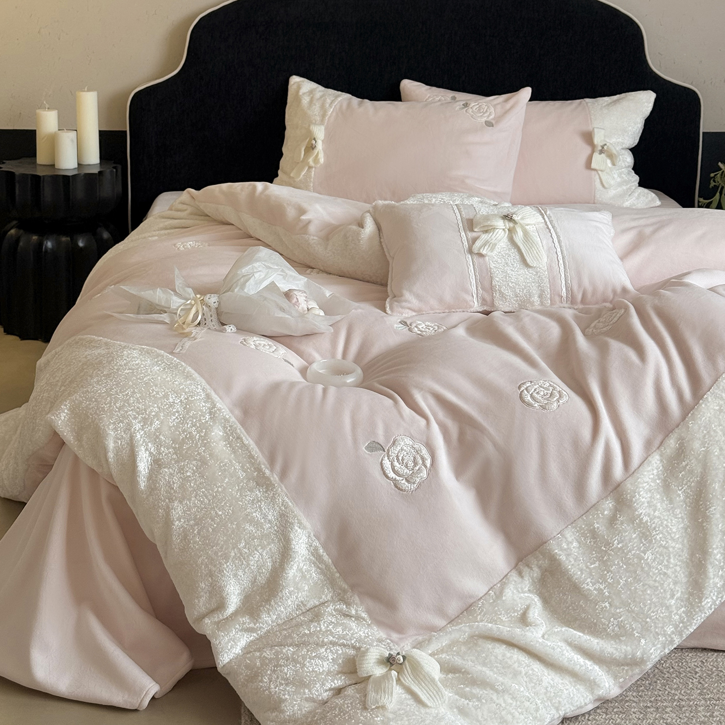 法式少女心甜美冬季牛奶绒四件套