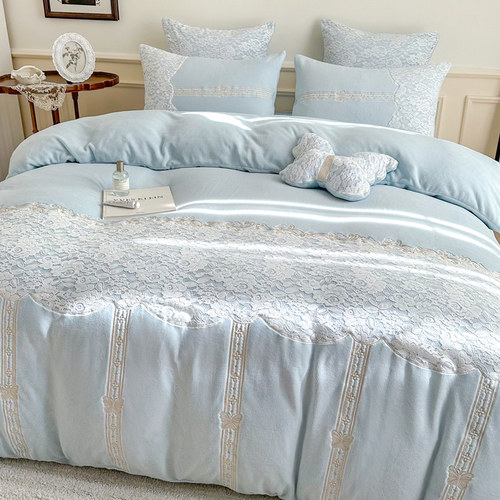 公主风蓄热保暖牛奶绒刺绣四件套