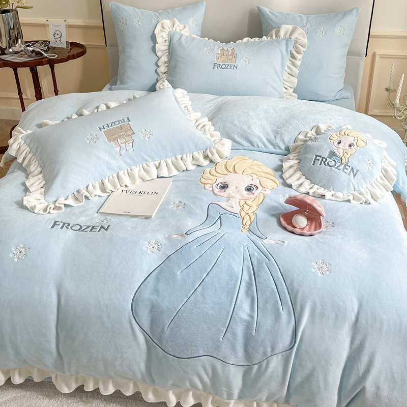 公主风加厚保暖刺绣牛奶绒四件套