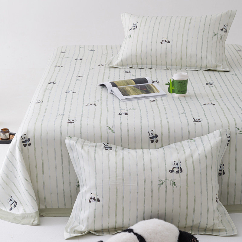 夏季天丝竹纤维凉席三件套冰丝床单可爱熊猫空调席可水洗软席垫子