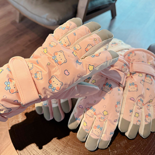 滑雪手套女冬季保暖骑行防寒儿童手套玩雪防泼水加绒厚防滑可触屏